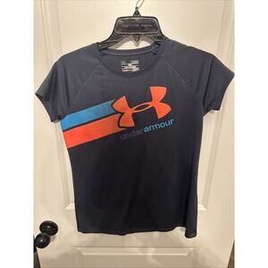 Girls Youth Under Armour Heat Gear Short Sleeve Shirt Navy LARGE
